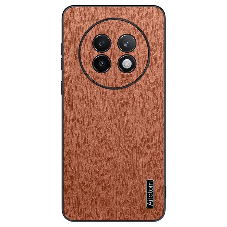 For Realme 13 Pro Ultra 5G Case Wood Texture PU Leather Coated PC+TPU Phone Cover - Brown