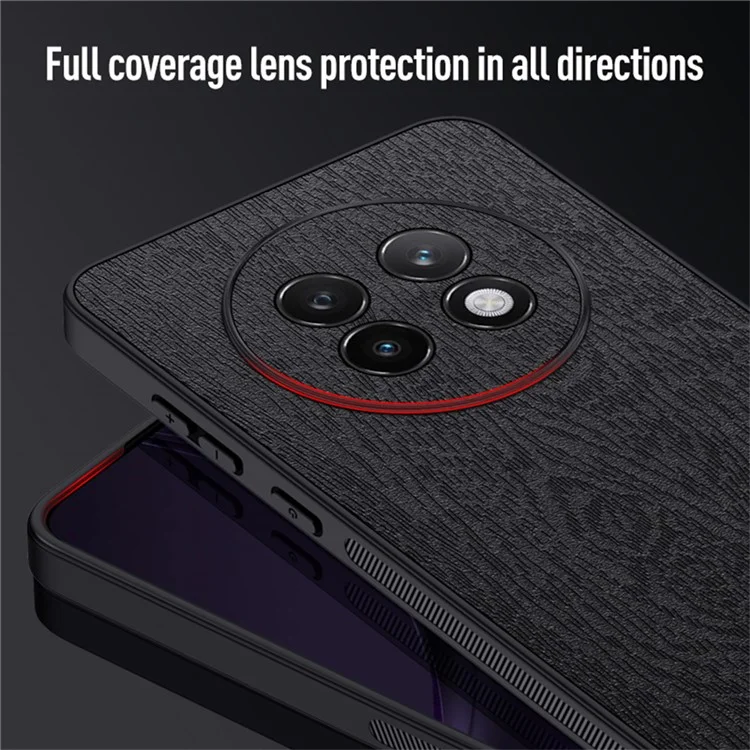 For Realme 13 Pro Ultra 5G Case Wood Texture PU Leather Coated PC+TPU Phone Cover - Brown