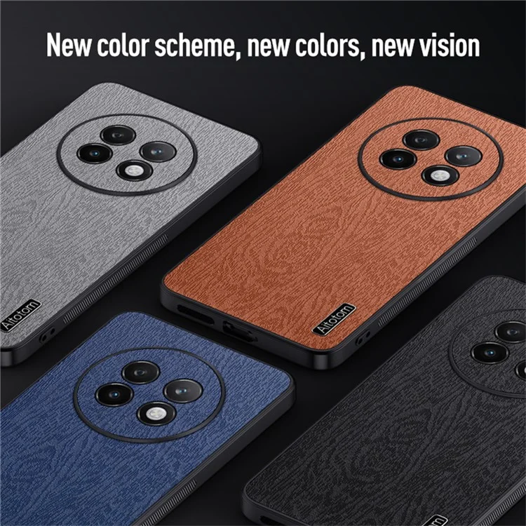 For Realme 13 Pro Ultra 5G Case Wood Texture PU Leather Coated PC+TPU Phone Cover - Brown