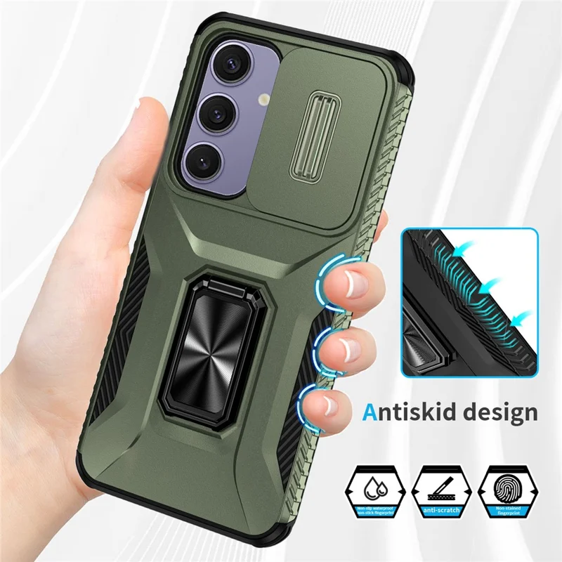 For Samsung Galaxy S24 FE Case Camshield Kickstand TPU+PC Anti-Slip Phone Cover - Green