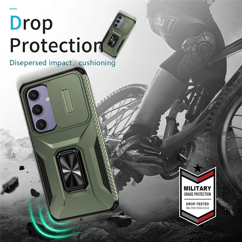 For Samsung Galaxy S24 FE Case Camshield Kickstand TPU+PC Anti-Slip Phone Cover - Green