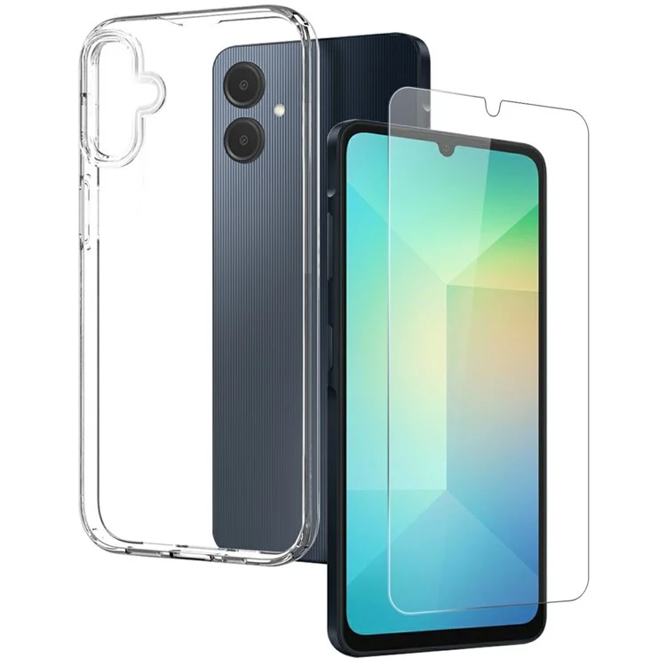 NORTHJO Para Samsung Galaxy A06 Funda Transparente de TPU Suave Cubierta de Teléfono con Protector de Pantalla de Vidrio Templado