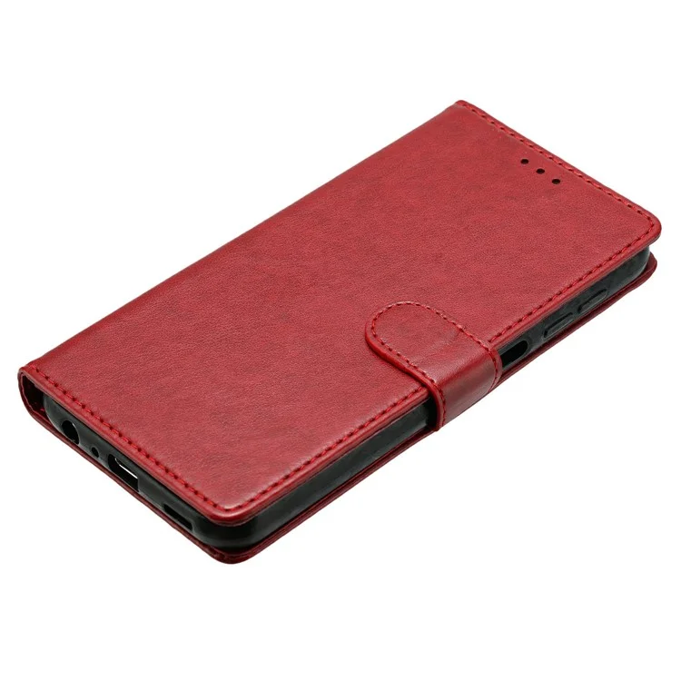 For iPhone 13 Leather Phone Case Wallet Stand Cover with Handy Strap - Red