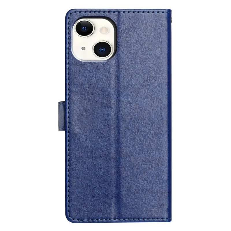 Leer telefoonhoesje met portemonnee- en standaardfunctie en handige riem voor iPhone 14 - Blauw