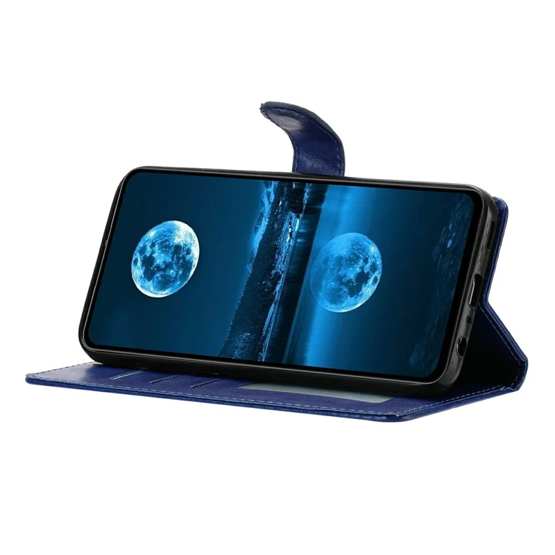 For iPhone 14 Pro Leather Phone Case Wallet Stand Cover with Handy Strap - Blue