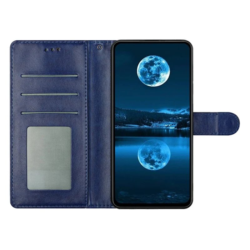 For iPhone 14 Pro Leather Phone Case Wallet Stand Cover with Handy Strap - Blue