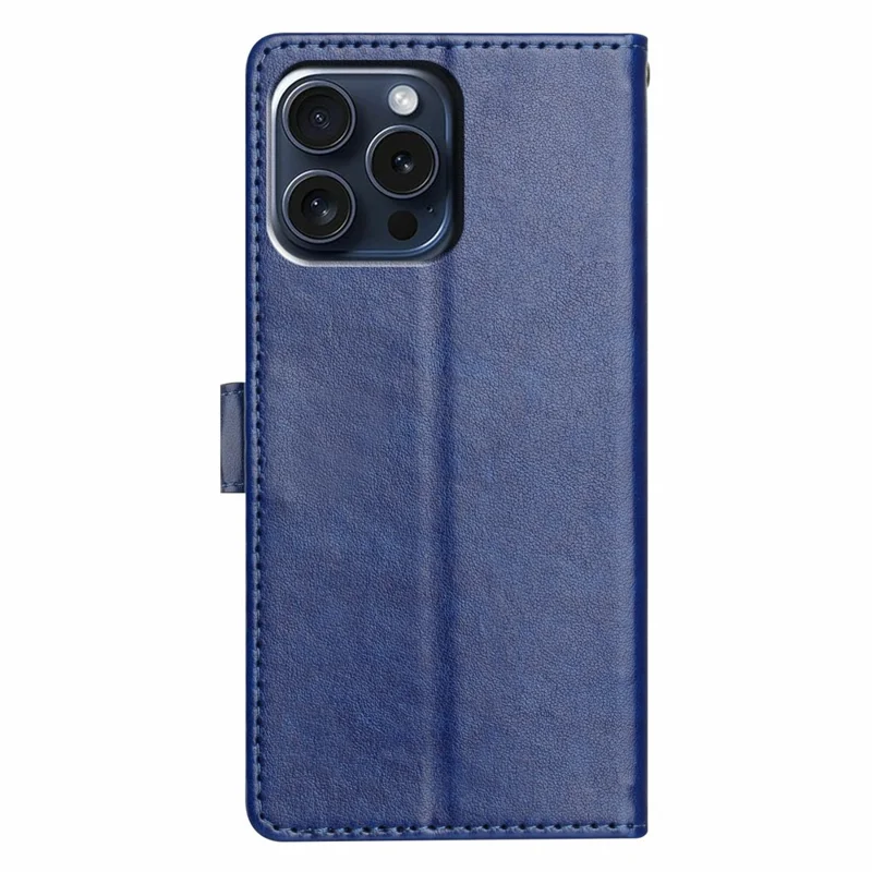 For iPhone 14 Pro Leather Phone Case Wallet Stand Cover with Handy Strap - Blue