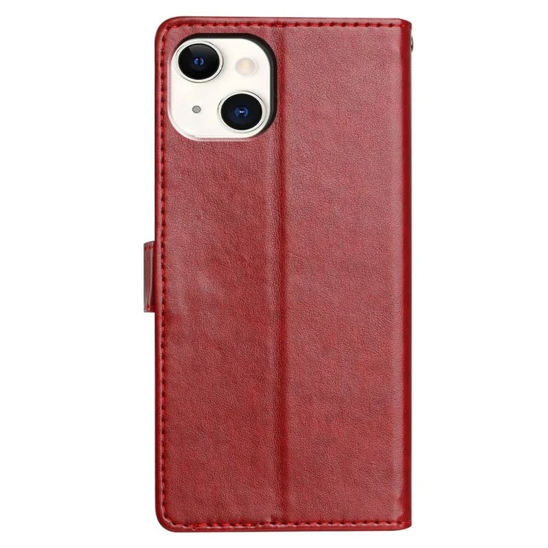 For iPhone 14 Plus Leather Phone Case Wallet Stand Cover with Handy Strap - Red