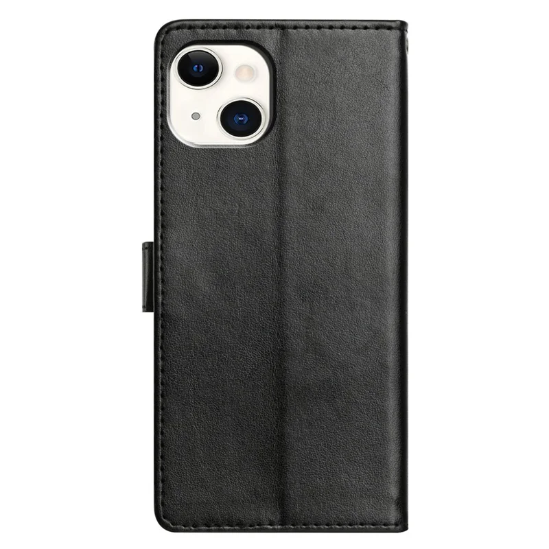 For iPhone 14 Plus Leather Phone Case Wallet Stand Cover with Handy Strap - Black