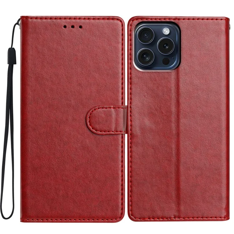 Для Iphone 15 Pro Leather Phone Case Case Cover с Удобным Ремнем - Красный