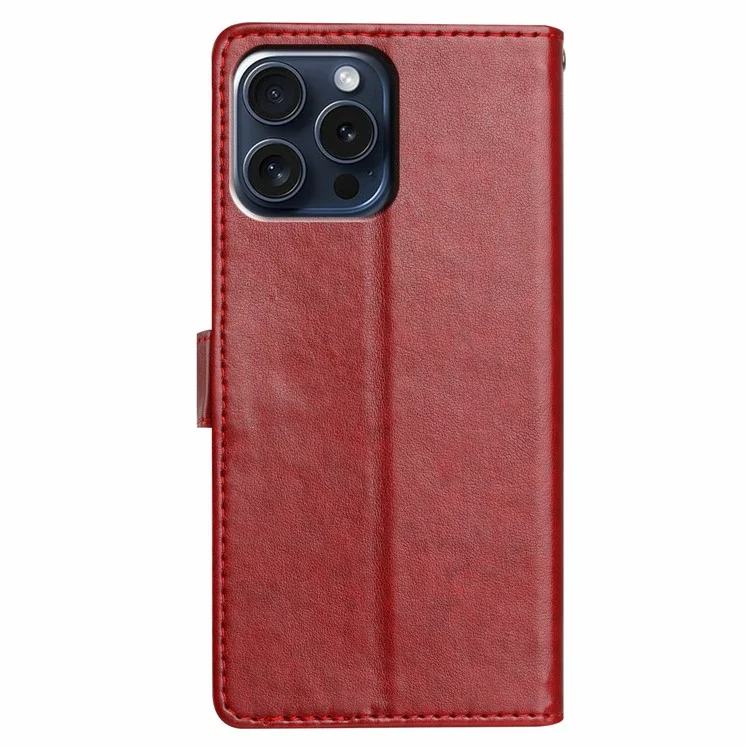 Для Iphone 15 Pro Leather Phone Case Case Cover с Удобным Ремнем - Красный