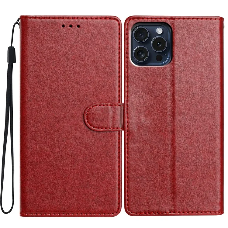 Para Iphone 16 Pro Max Leather Phone Case Stand Stand Toup Com Alça Prática - Vermelho