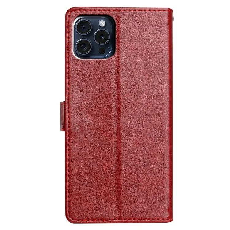 Para Iphone 16 Pro Max Leather Phone Case Stand Stand Toup Com Alça Prática - Vermelho