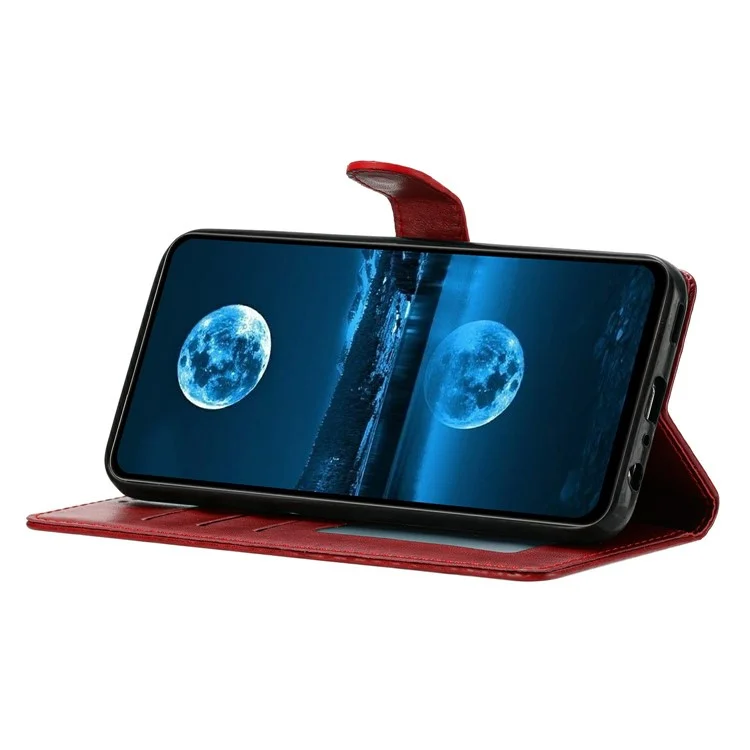 For Samsung Galaxy S24 Ultra Leather Phone Case Wallet Stand Cover with Handy Strap - Red