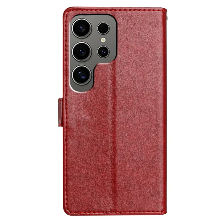 For Samsung Galaxy S24 Ultra Leather Phone Case Wallet Stand Cover with Handy Strap - Red