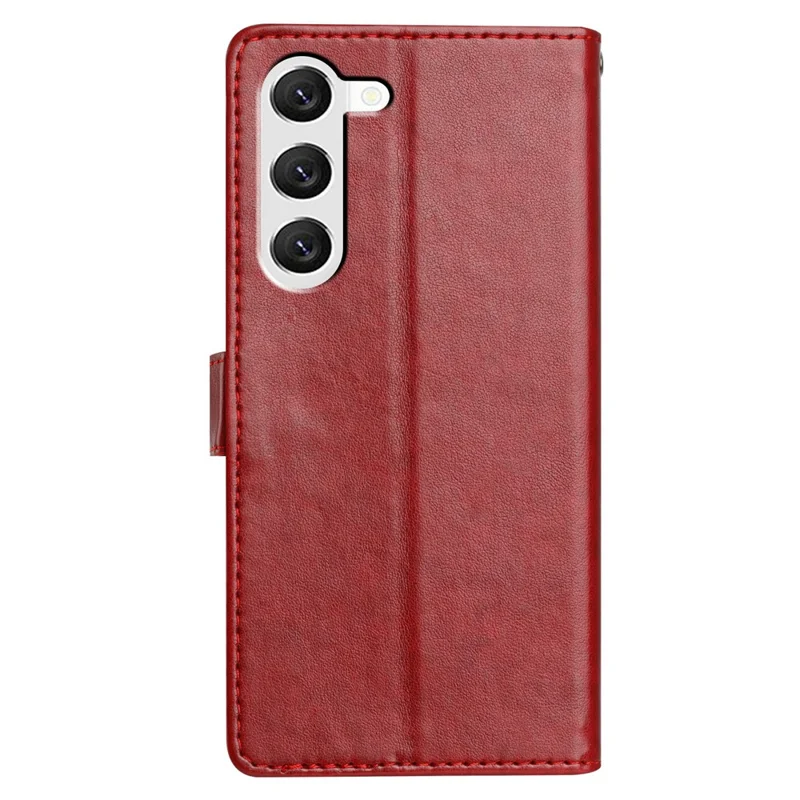 For Samsung Galaxy S23 Leather Phone Case Wallet Stand Cover with Handy Strap - Red