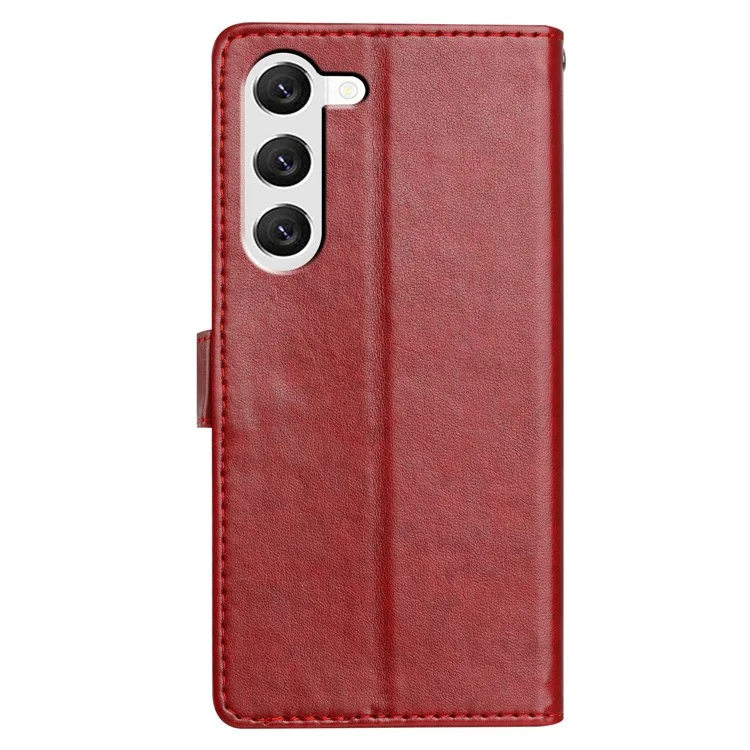 For Samsung Galaxy S23+ Leather Phone Case Wallet Stand Cover with Handy Strap - Red