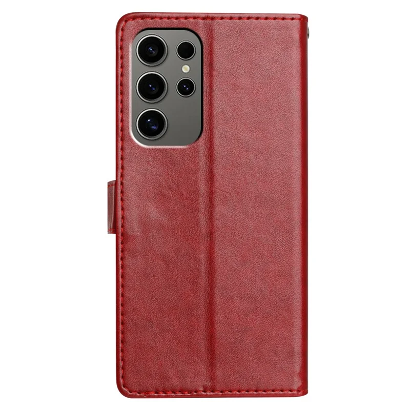 Для Samsung Galaxy S23 Ultra Leather Phone Cash Case Cover Swellet Cover с Удобным Ремнем - Красный