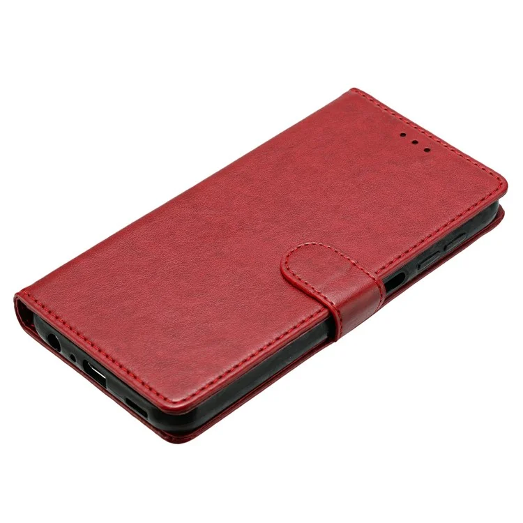 For Samsung Galaxy A73 5G Leather Phone Case Wallet Stand Cover with Handy Strap - Red