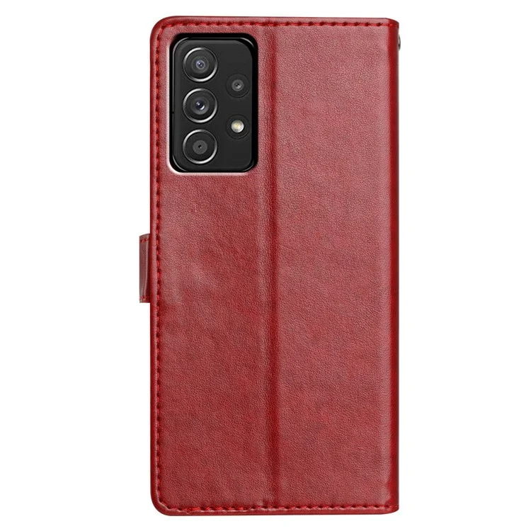 For Samsung Galaxy A73 5G Leather Phone Case Wallet Stand Cover with Handy Strap - Red