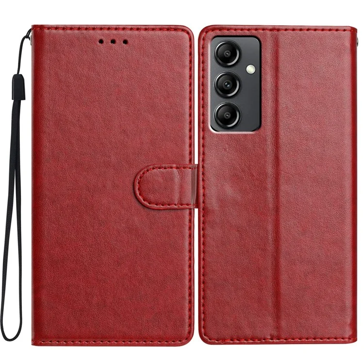 For Samsung Galaxy A14 4G  /  5G Leather Phone Case Wallet Stand Cover with Handy Strap - Red
