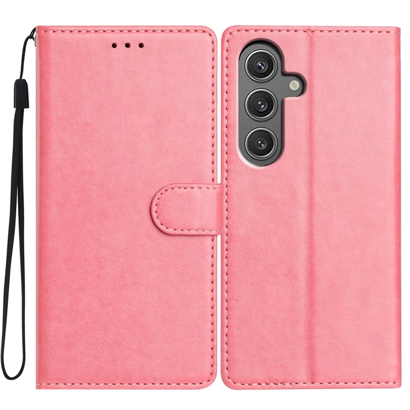 For Samsung Galaxy A34 5G Leather Phone Case Wallet Stand Cover with Handy Strap - Pink