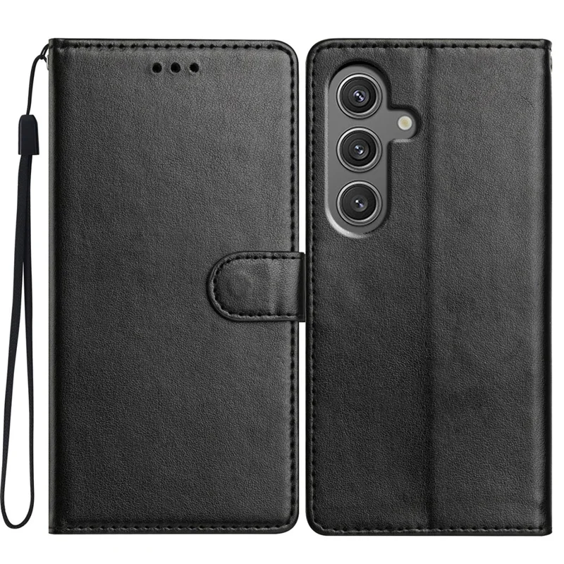 Para Samsung Galaxy A05s 4G Teléfono de Cuero Funda de la Billetera Con Correa de Mano - Negro