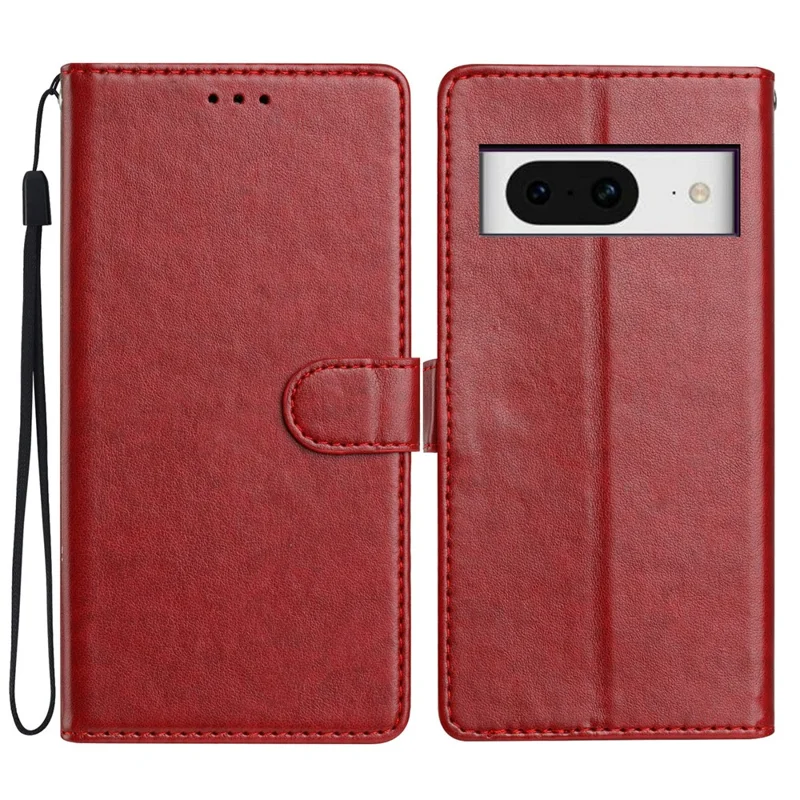Para Google Pixel 8 Case de Cuero Tapa de la Billetera Con Correa Práctica - Rojo