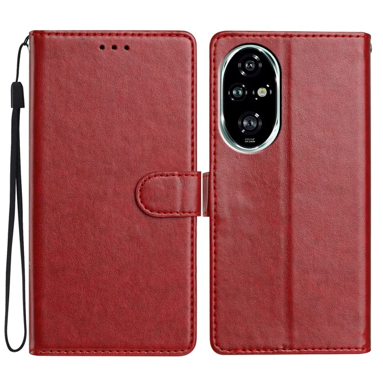 For Honor 200 Pro 5G Leather Phone Case Wallet Stand Cover with Handy Strap - Red