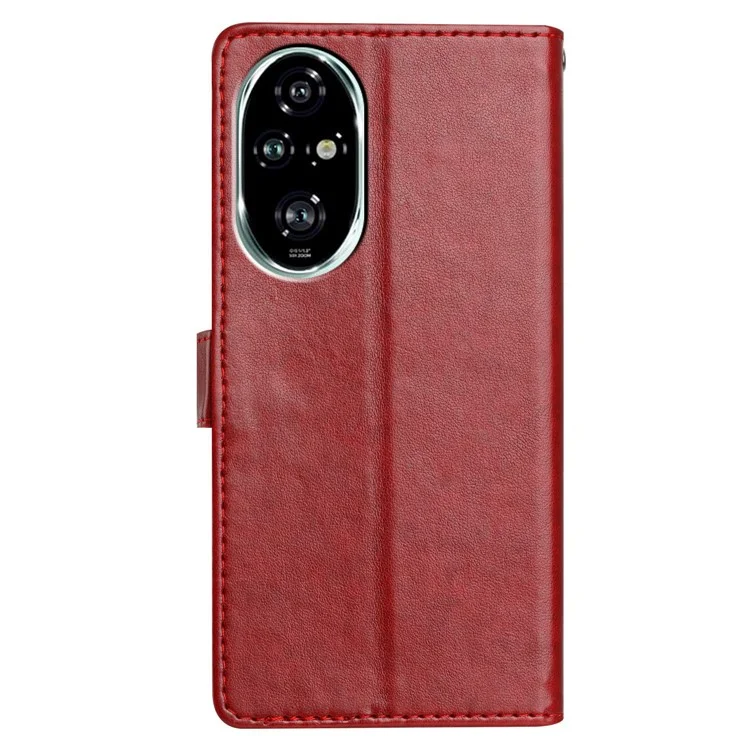 For Honor 200 Pro 5G Leather Phone Case Wallet Stand Cover with Handy Strap - Red