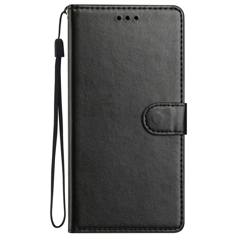 For Honor 200 Pro 5G Leather Phone Case Wallet Stand Cover with Handy Strap - Black