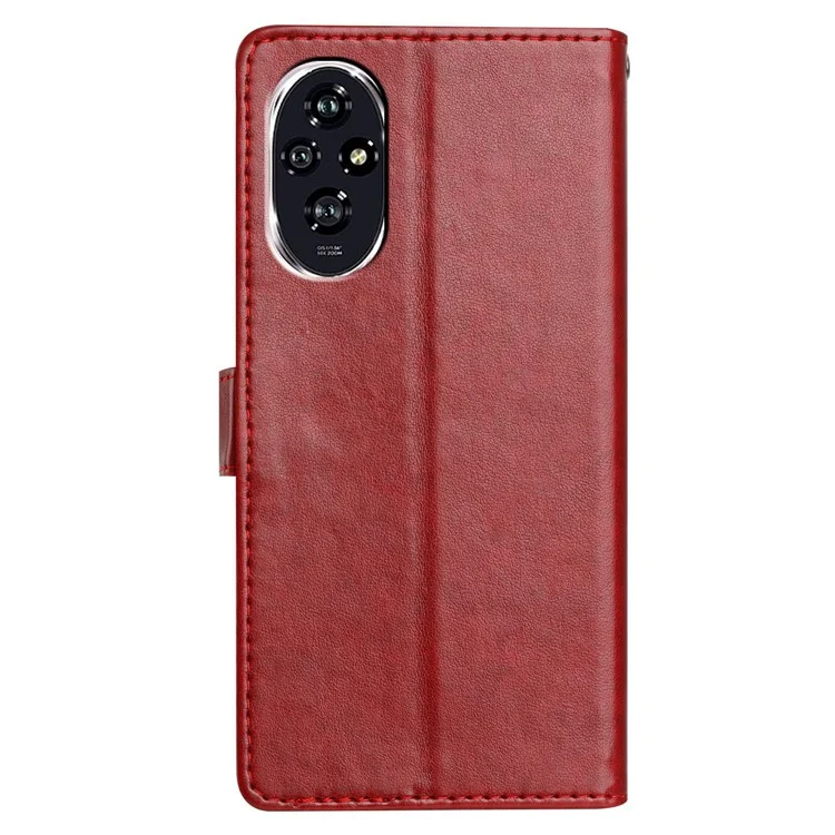For Honor 200 5G Leather Phone Case Wallet Stand Cover with Handy Strap - Red