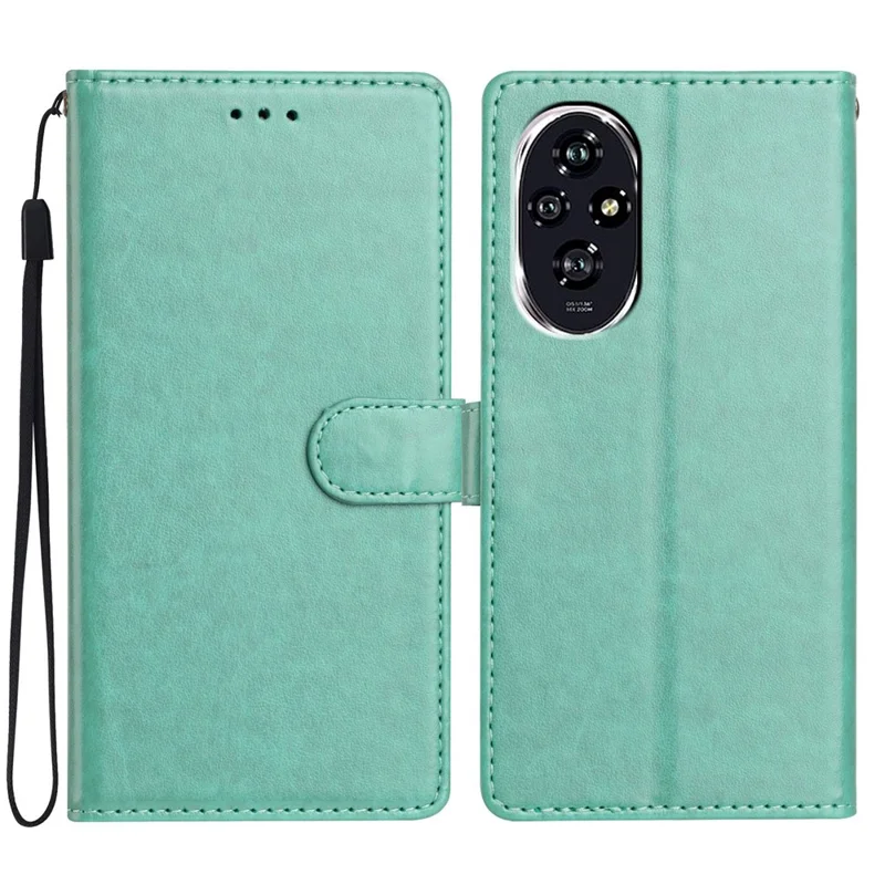 For Honor 200 5G Leather Phone Case Wallet Stand Cover with Handy Strap - Green