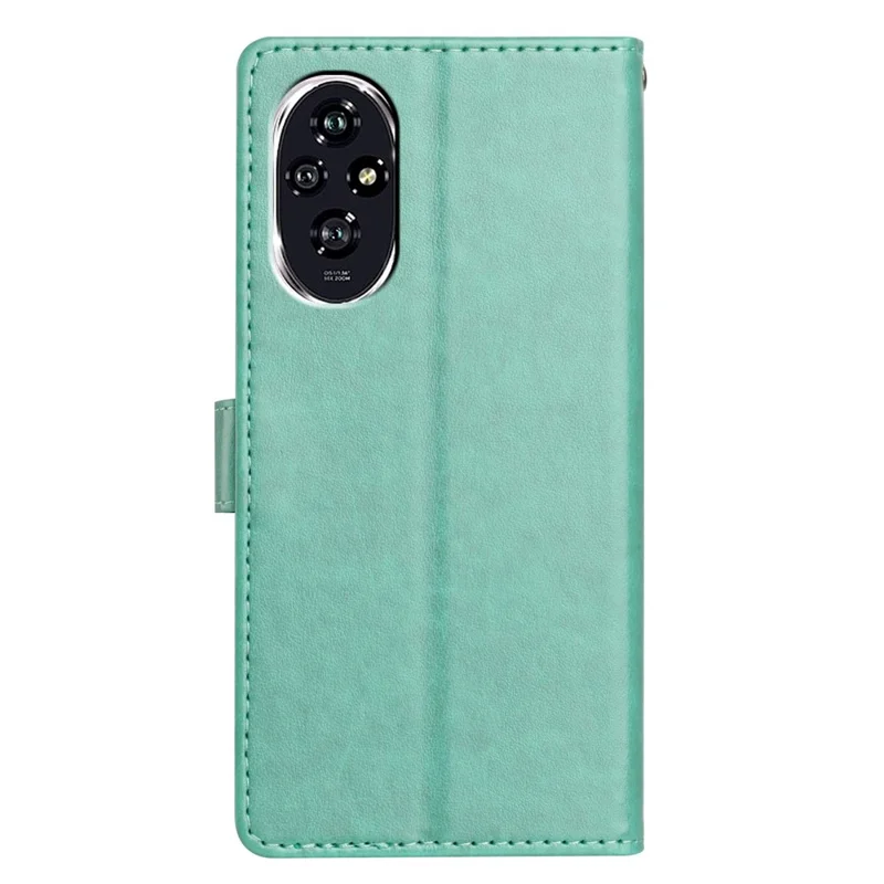 For Honor 200 5G Leather Phone Case Wallet Stand Cover with Handy Strap - Green