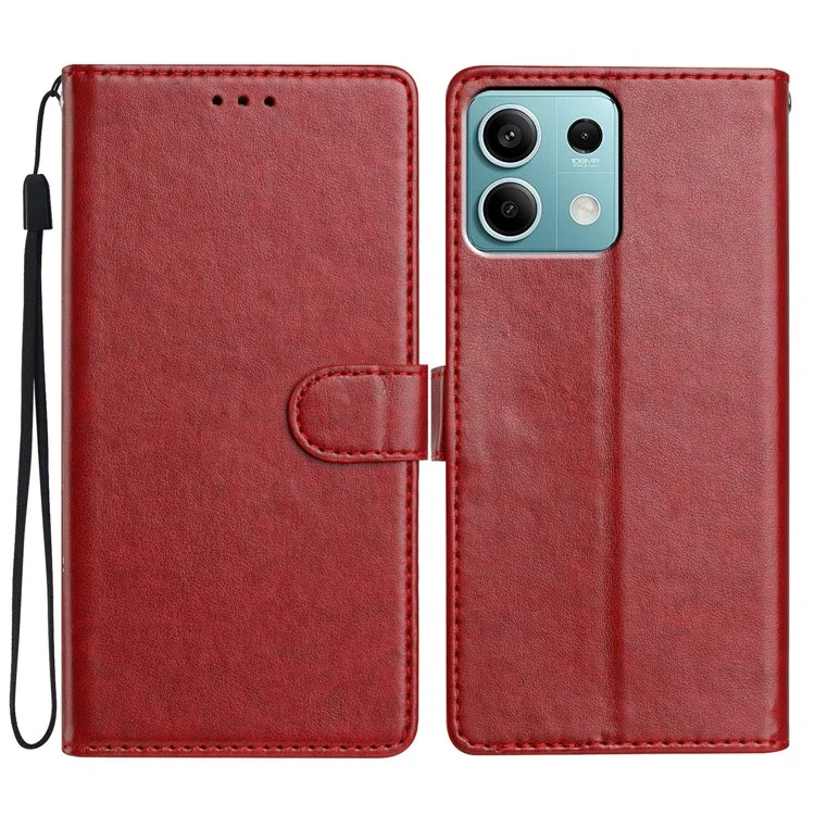 Para Xiaomi Redmi Note 13 4G Teléfono de Cuero Funda de la Billetera de la Billetera Con Una Práctica Correa - Rojo