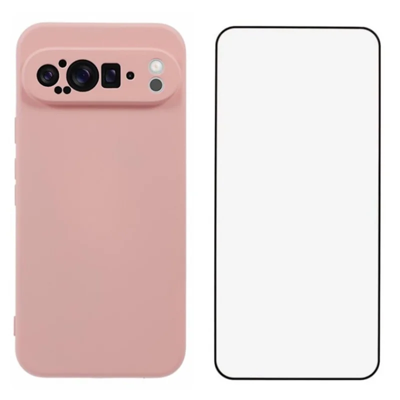 WANLONFENG RB2 Series for Google Pixel 9 Pro Case TPU Phone Cover with Screen Protector - Pink