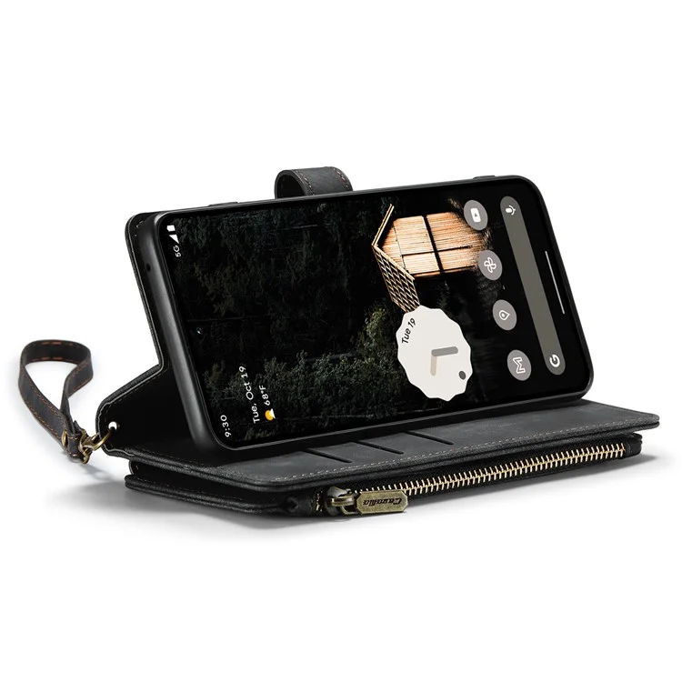 CASEME C30 Серия для Google Pixel 9 Pro XL Чехол Кожаный Чехол для телефона с 10 держателями для карт и Карманом на молнии - Черный