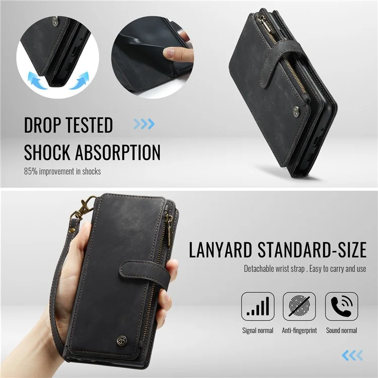 CASEME C30 Серия для Google Pixel 9 Pro XL Чехол Кожаный Чехол для телефона с 10 держателями для карт и Карманом на молнии - Черный