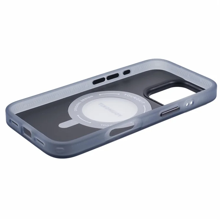 YOUNGKIT Technology Series for iPhone 16 Pro Max Case Magnetic Kickstand IMD PC+TPU Phone Cover - Grey
