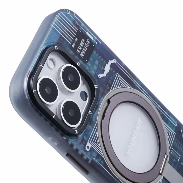 YOUNGKIT Technology Series for iPhone 16 Pro Max Case Magnetic Kickstand IMD PC+TPU Phone Cover - Grey
