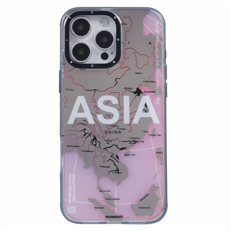 Youngkit Global Series Für Iphone 16 Pro Magnetic Case IMD Map Design PC+TPU -telefonabdeckung - Aisa
