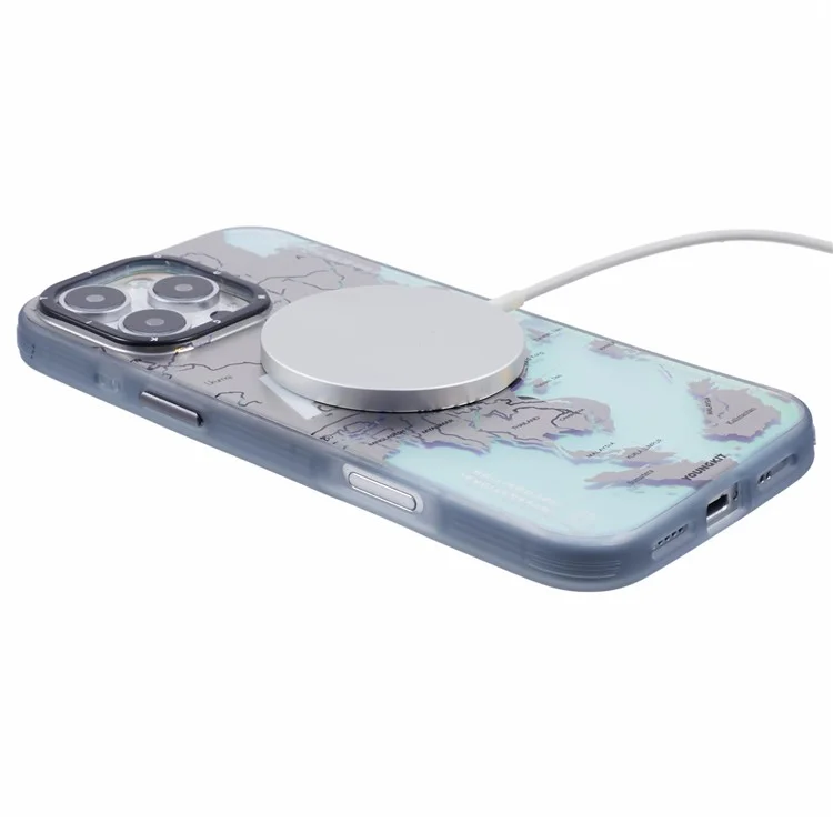 Youngkit Global Series Für Iphone 16 Pro Magnetic Case IMD Map Design PC+TPU -telefonabdeckung - Aisa