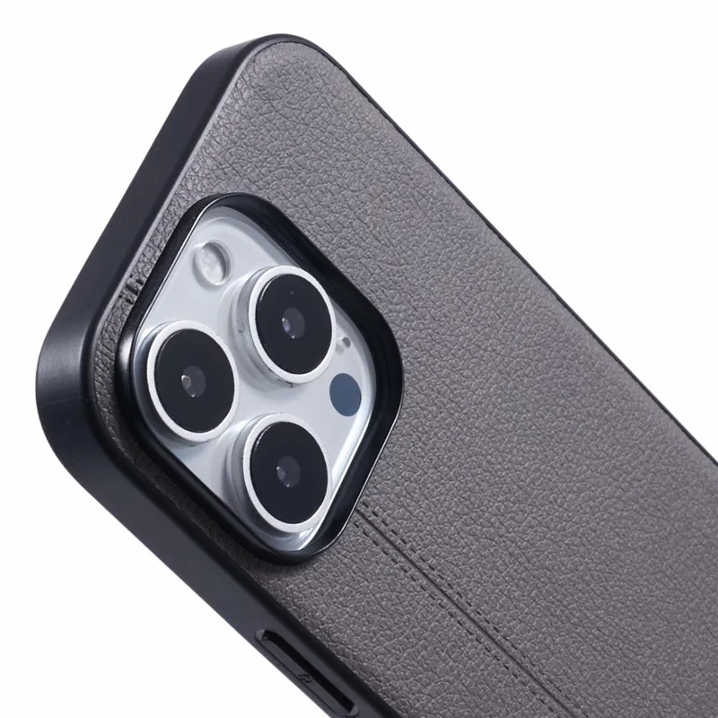 Kigc Para Iphone 15 Pro Max Case Litchi Textura Concaminhe a Capa do Telefone PC+TPU - Cinza
