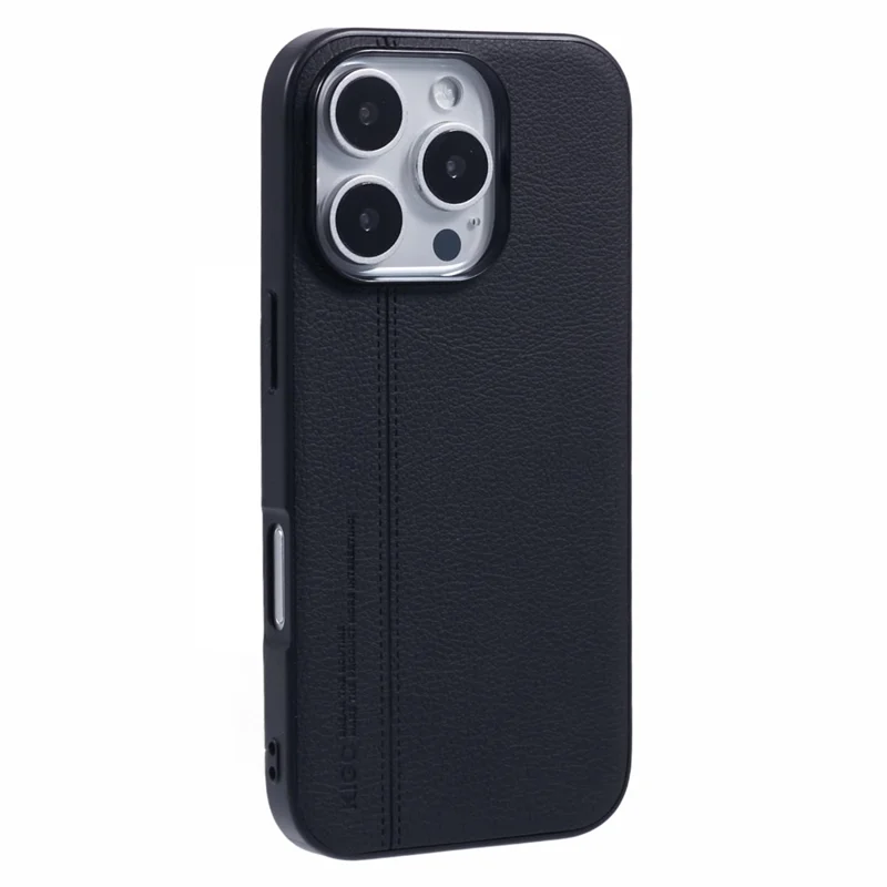KIGC For iPhone 15 Pro Case Litchi Texture Leather Coated PC+TPU Phone Cover - Black