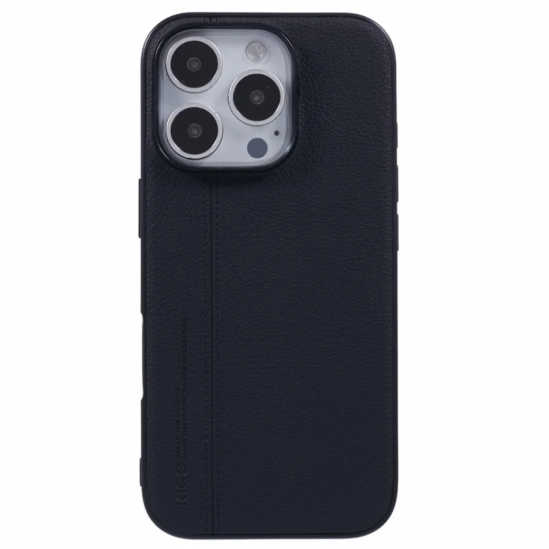KIGC For iPhone 15 Pro Case Litchi Texture Leather Coated PC+TPU Phone Cover - Black