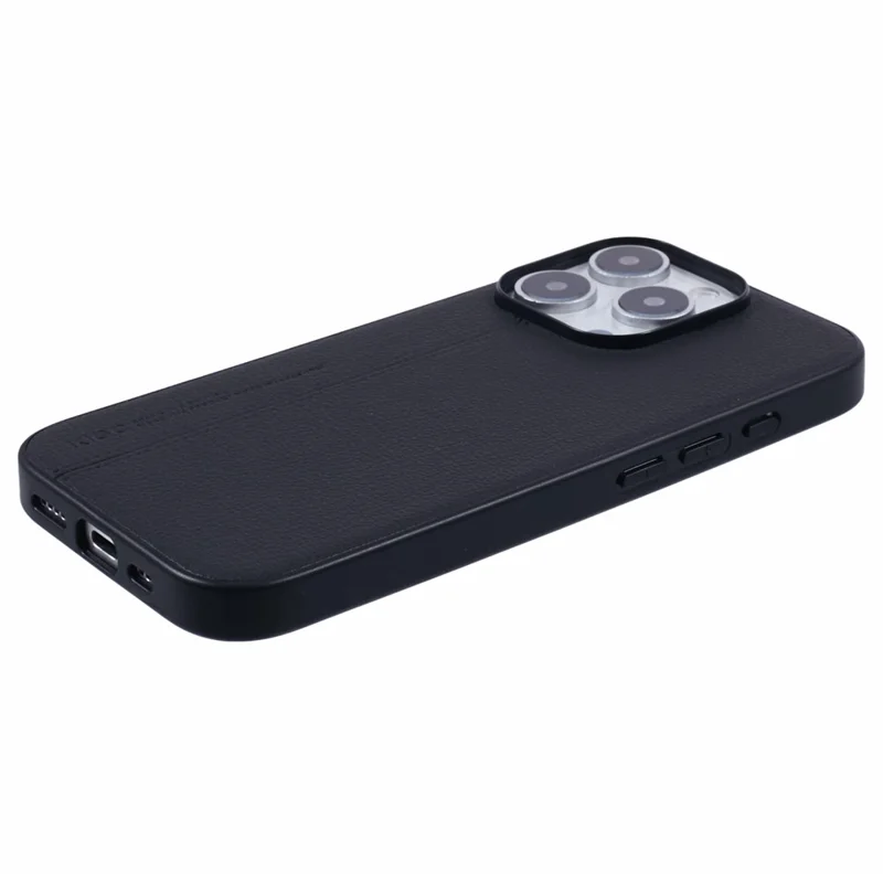 KIGC For iPhone 15 Pro Case Litchi Texture Leather Coated PC+TPU Phone Cover - Black