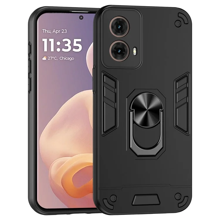 Für Motorola Moto G85 5G / S50 Neo 5G Hülle PC+TPU Drop Defend Telefonabdeckung mit Ring Ständer - Schwarz