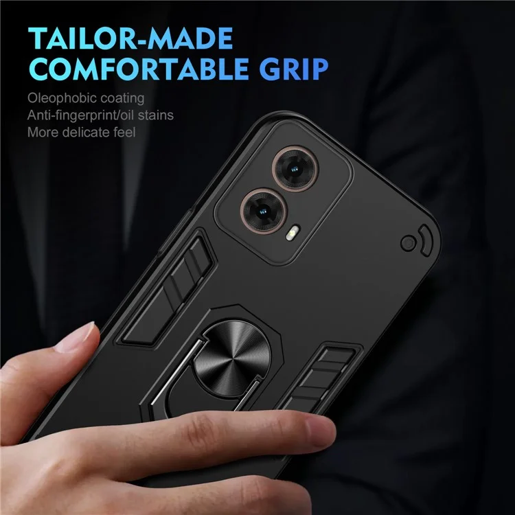 Für Motorola Moto G85 5G / S50 Neo 5G Hülle PC+TPU Drop Defend Telefonabdeckung mit Ring Ständer - Schwarz