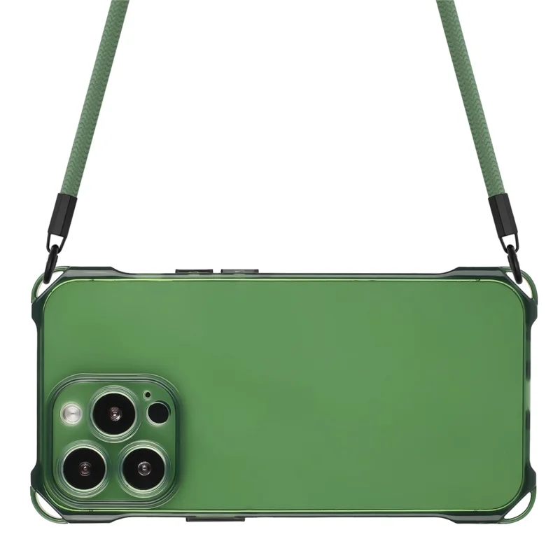 For iPhone 16 Pro TPU Case Four Corner Drop-Proof Back Cover with Long Strap - Army Green