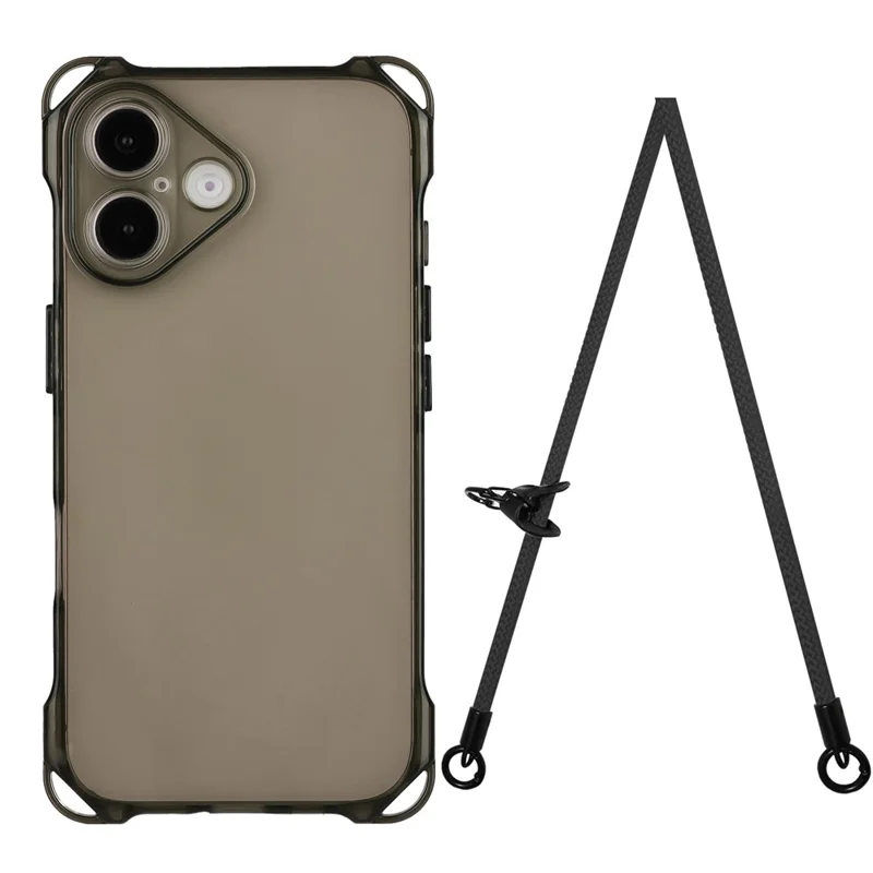Para Iphone 16 TPU Case Quatro Canto à Prova de Gota à Prova de Queda Com Cinta Longa - Preto